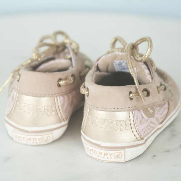 Sperry Baby Girls 2M Pink Tan Bluefish Crib Shoes - Picture 3 of 12